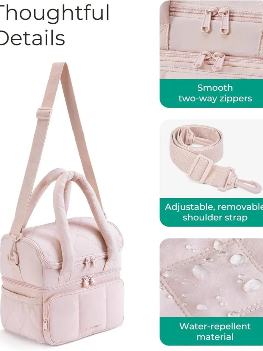 Lunch Bag Women, Double Deck Insulated Lunch Box, Quilted Puffer Lunch Tote, Lea_6